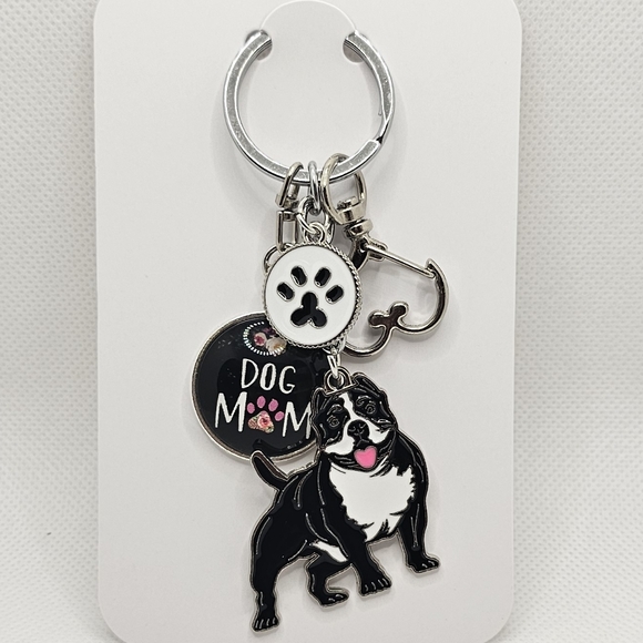 NEW! Enamel Staffordshire Pit XL Bully "Dog Mom" + Pawprint Bag Charm 🎒👜~🐾 🐕 - Picture 3 of 13